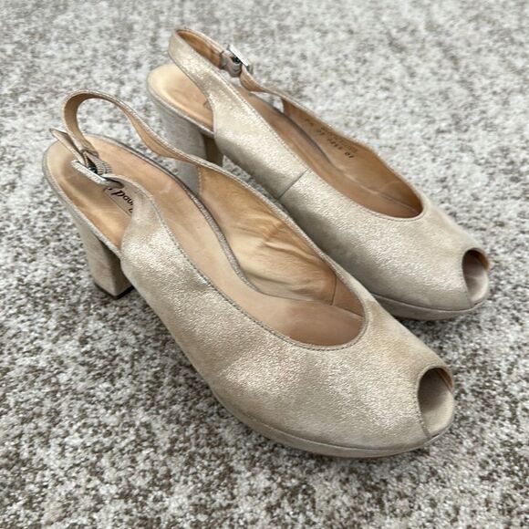 Paul Green Tan Leather Slingback Platform Heels 10 - Picture 1 of 11